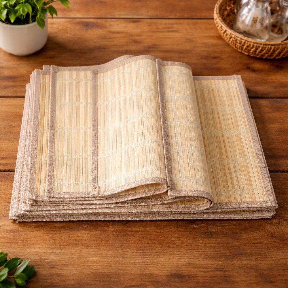 Set of 5 Woven Bamboo Placemats Natural Tan Boho Coastal Table Decor